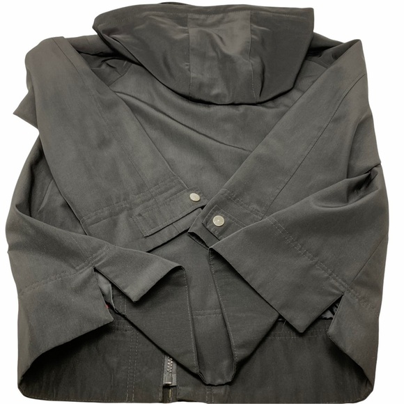 Gallery Hooded Trench Coat Size LP Black Long Zip Rain Resistant Detachable Hood - Picture 12 of 13